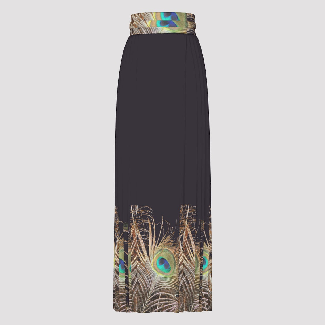 Traditional Chinese Pleated Skirt Peacock Feather Black