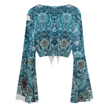 Ruffled Tie Front Cropped Blouse Blue Glass