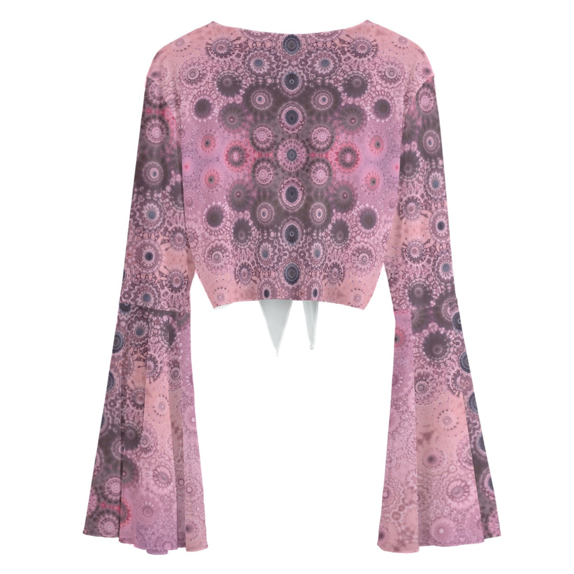 Ruffle Tie Front Cropped Blouse Pink Abstract