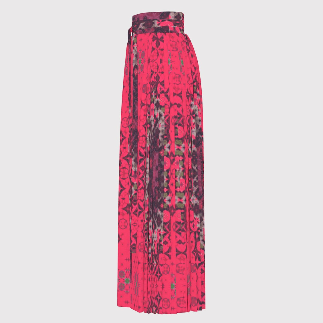 Traditional Chinese Pleated Skirt Red Hollyhocks