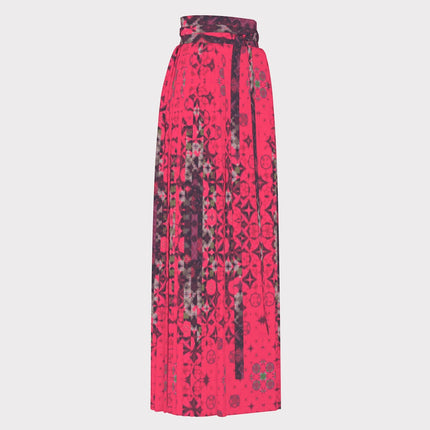 Traditional Chinese Pleated Skirt Red Hollyhocks