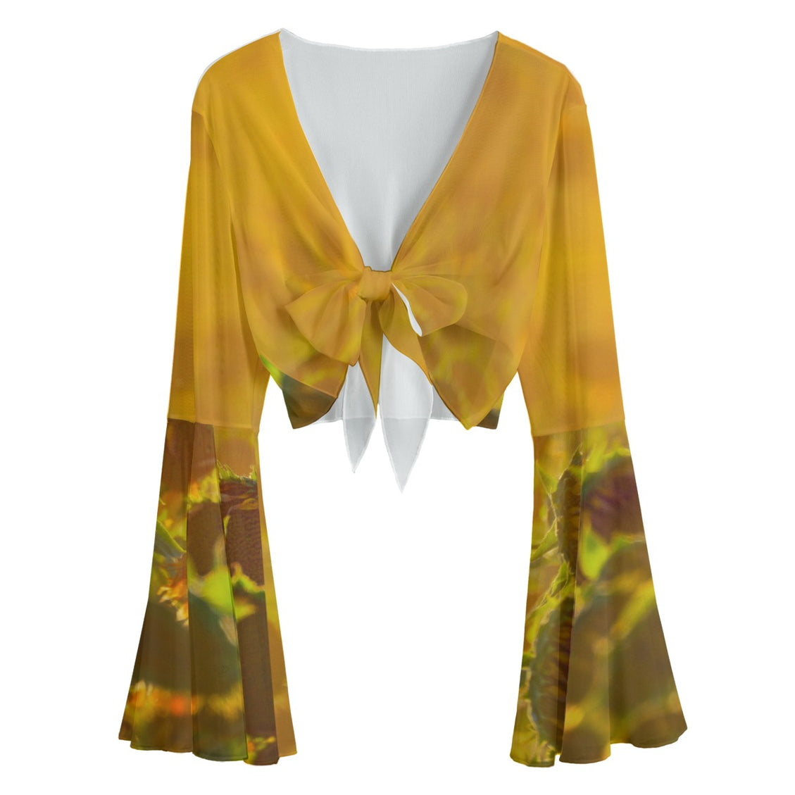 Ruffled Tie Front Cropped Blouse Sunflowers