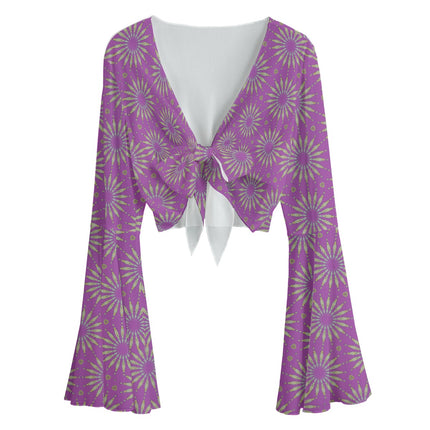 Ruffled Tie Front Cropped Blouse Fuchsia Starburst