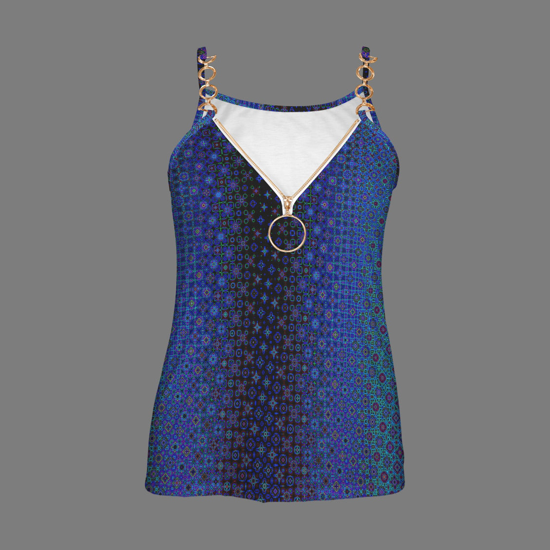 V Neck Chain Cami Blue LIghts Ombre