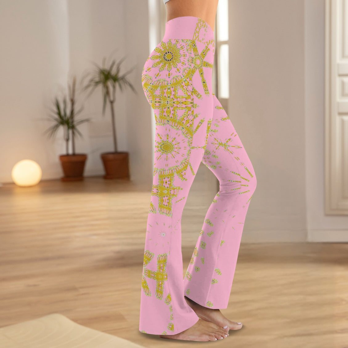 Flare Leggings Pink and Gold Graphic