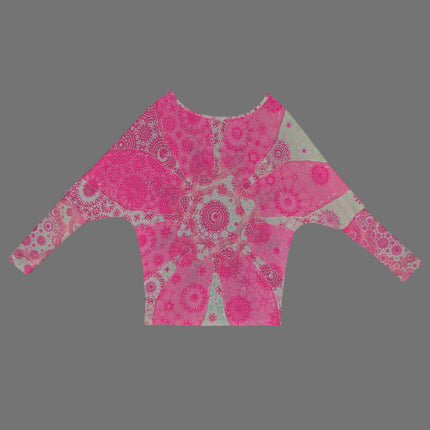 Batwing Long Sleeve Sweater Red Leaves Abstract Watercolor Fuchsia