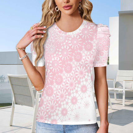 Puff Sleeve T-Shirt Pink Sunflower Graphic