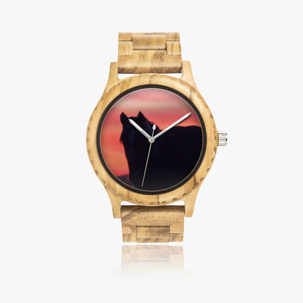 Wooden Watch Italian Olive Horse Sunrise Orange