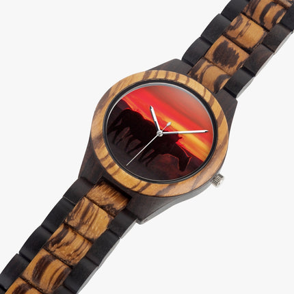 Wooden Watch Indian Ebony Horses Red Sunrise