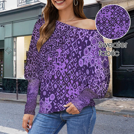 Batwing Long Sleeve Sweater Purple and Black Abstract