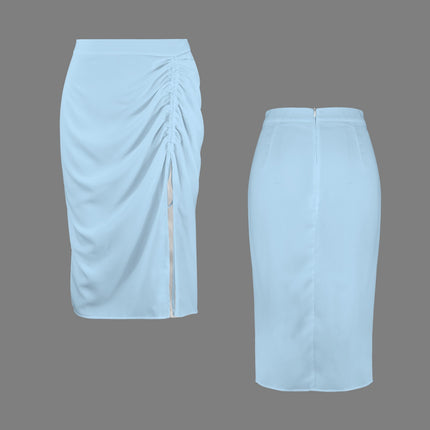 Drawstring Ruched Skirt Sky Blue