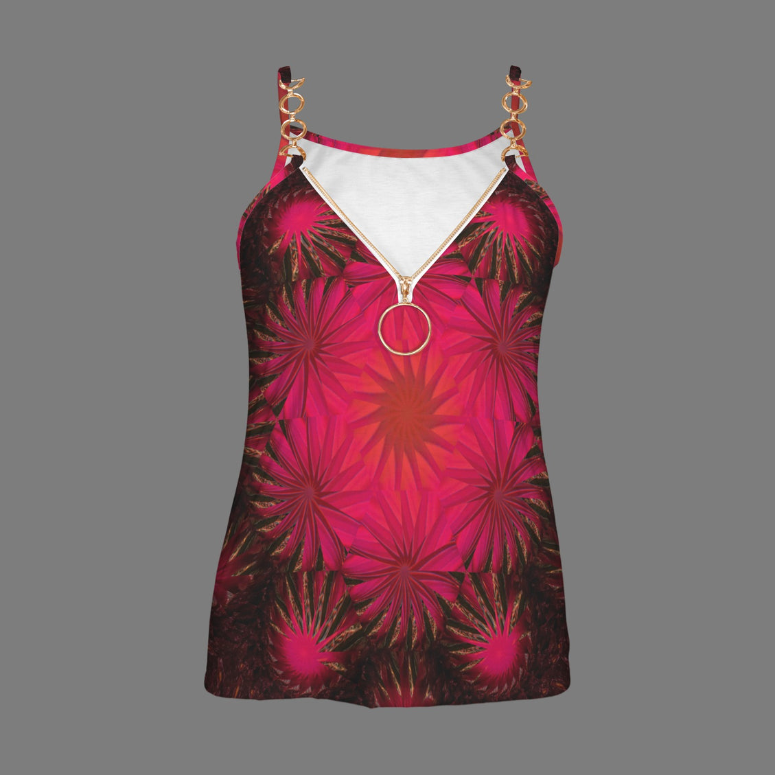 V Neck Chain Tank Top Fuchsia and Black