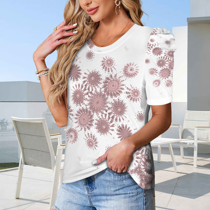 Puff Sleeve T-Shirt Burgundy Sunflower Graphic