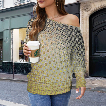 Batwing Long Sleeve Sweater Shattered Windshield Gold Green Gray Ombre