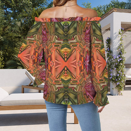 Off Shoulder Lantern Sleeve Blouse Fall Leaves Spearfish Canyon