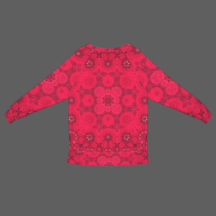 Crew Neck Long Sleeve Side Zip Sweatshirt Red Hollyhocks