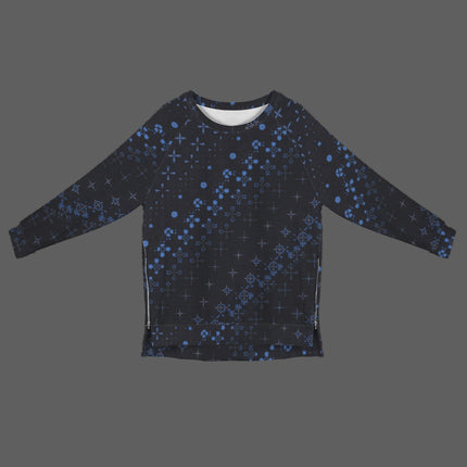 Crew Neck Long Sleeve Side Zip Sweatshirt Black and Blue