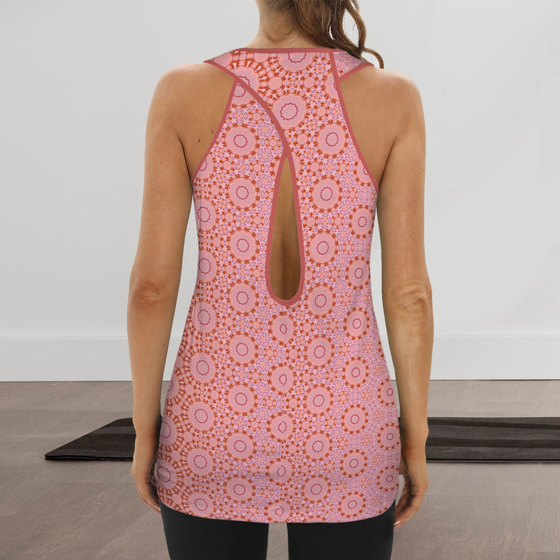 Cross Back Tank Pink & Coral Geometric