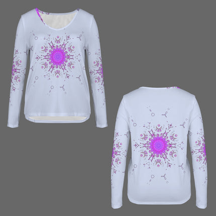 Long Sleeve V Neck Top Periwinkle Bergamot Medallion II