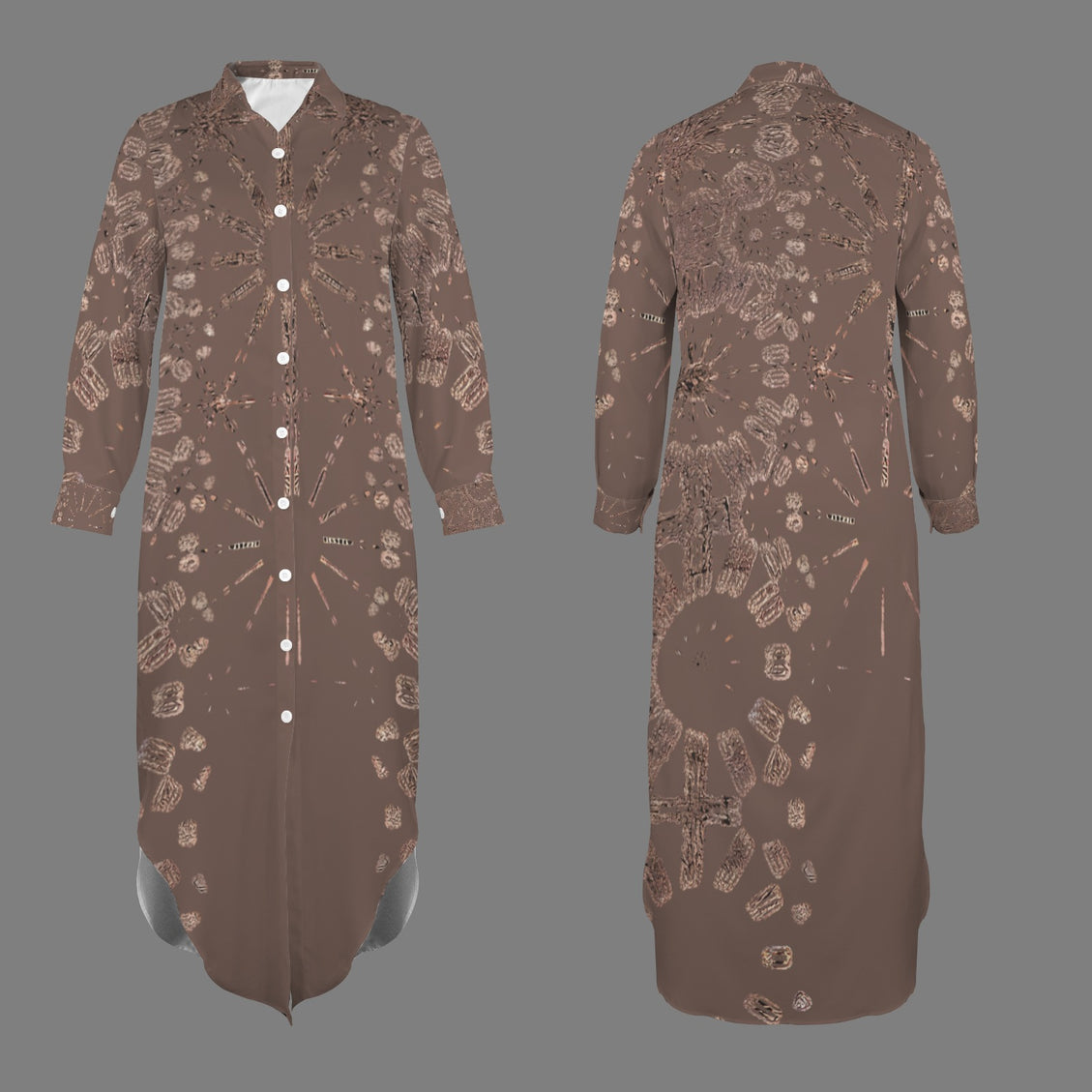 Long Sleeve Shirt Dress Coffee and Copper Graphic