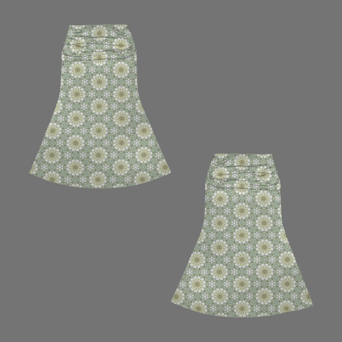 Ruched High Waist Maxi Skirt Green Yellow Geometric Carnival Tile