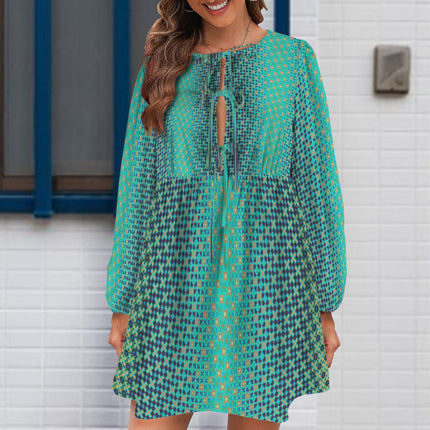 Long Sleeve Tie Front Tunic Peacock Turquoise Ombre