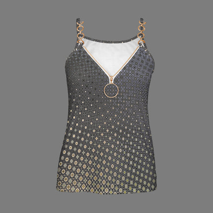 V Neck Chain Cami Shattered Windshield Gold and Gray Ombre