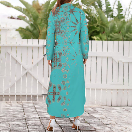 Long Sleeve Shirt Dress Turquoise and Copper Graphic