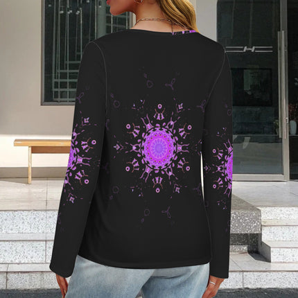 Long Sleeve V Neck Top Black Bergamot Medallion II