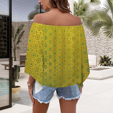 Trumpet Sleeve Off Shoulder Blouse Green & Gold