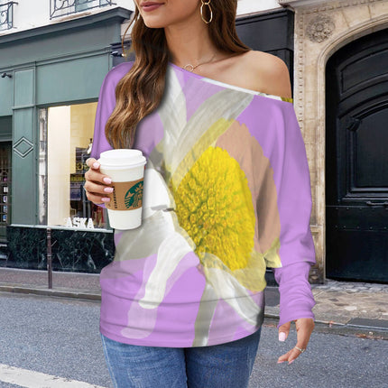 Batwing Long Sleeve Sweater Daisy Watercolor Lavendar