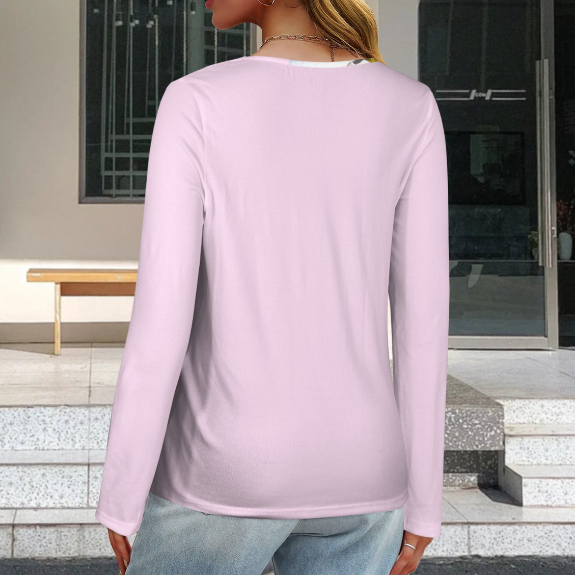 V Neck Long Sleeve Sweater Daisy Pink