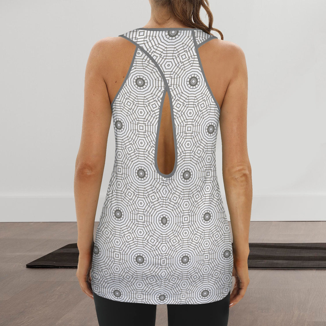 Cross Back Tank Carnival Tile Charcoal and White