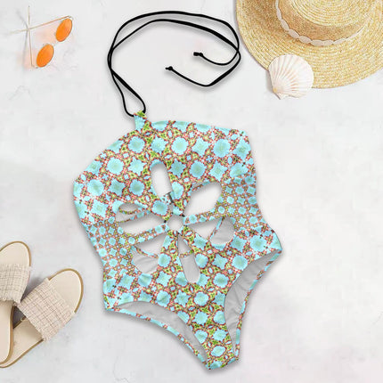 Flower Cut Out One Piece Swimsuit Buffalo Berries Blue Cascade