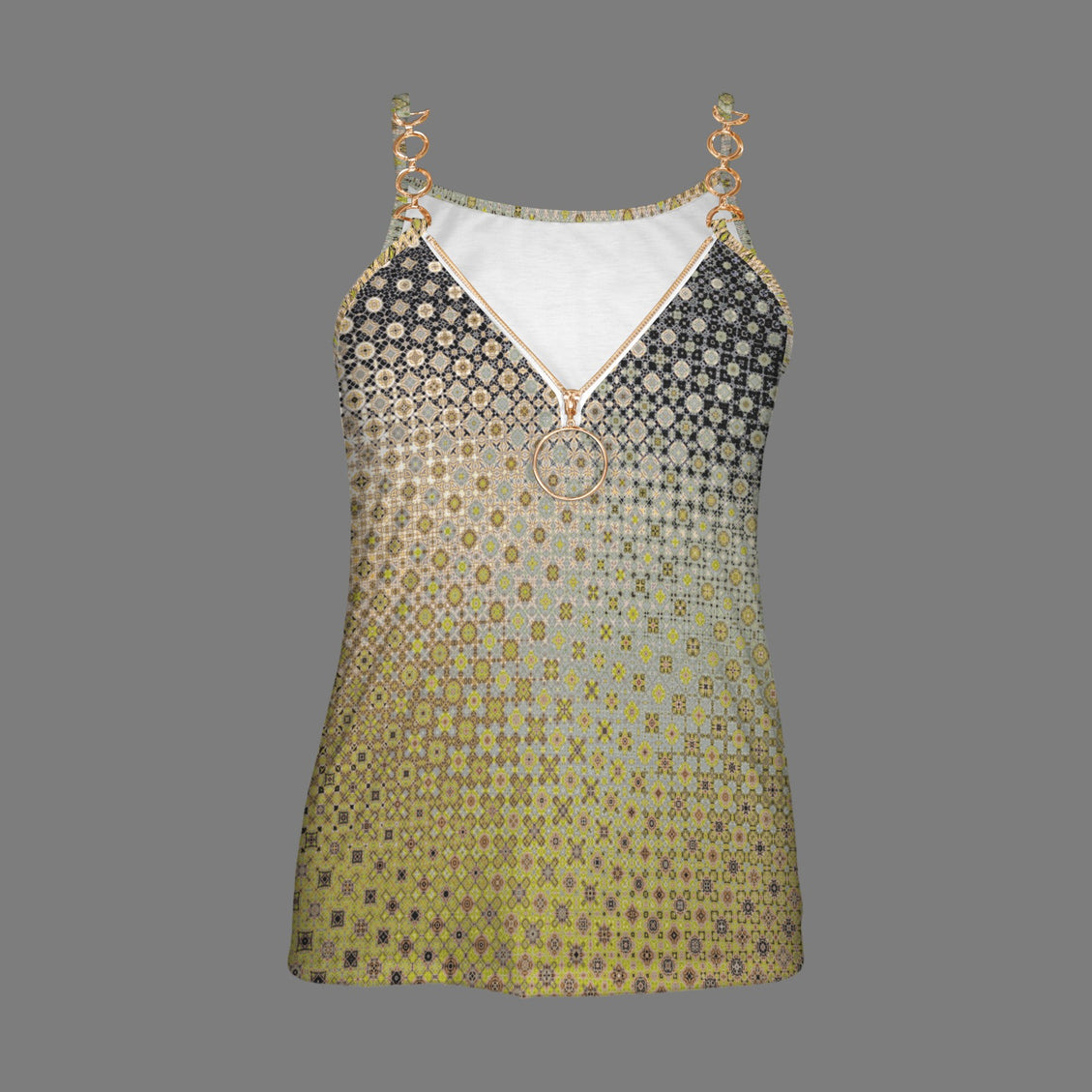 V Neck Chain Cami Shattered Windshield Green Gold Ombre