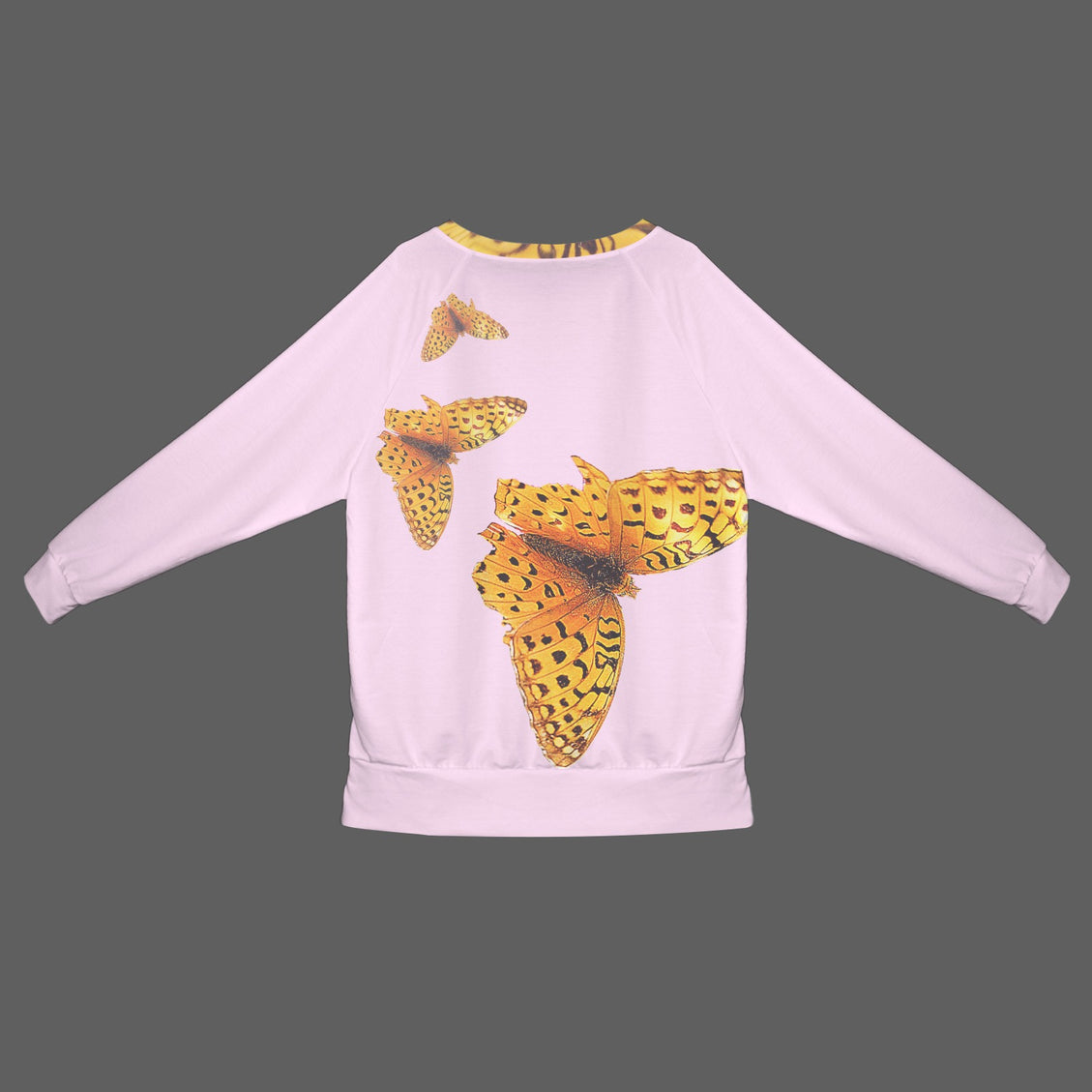 Crew Neck Long Sleeve Side Zip Sweatshirt Butterfly