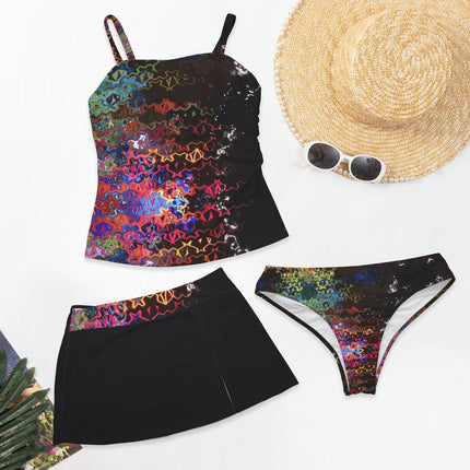 Three Piece Tankini Set Glass Multi Black