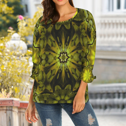 Crew Neck Pleated Sleeve T-Shirt Forest Spearfish Canyon Geometric