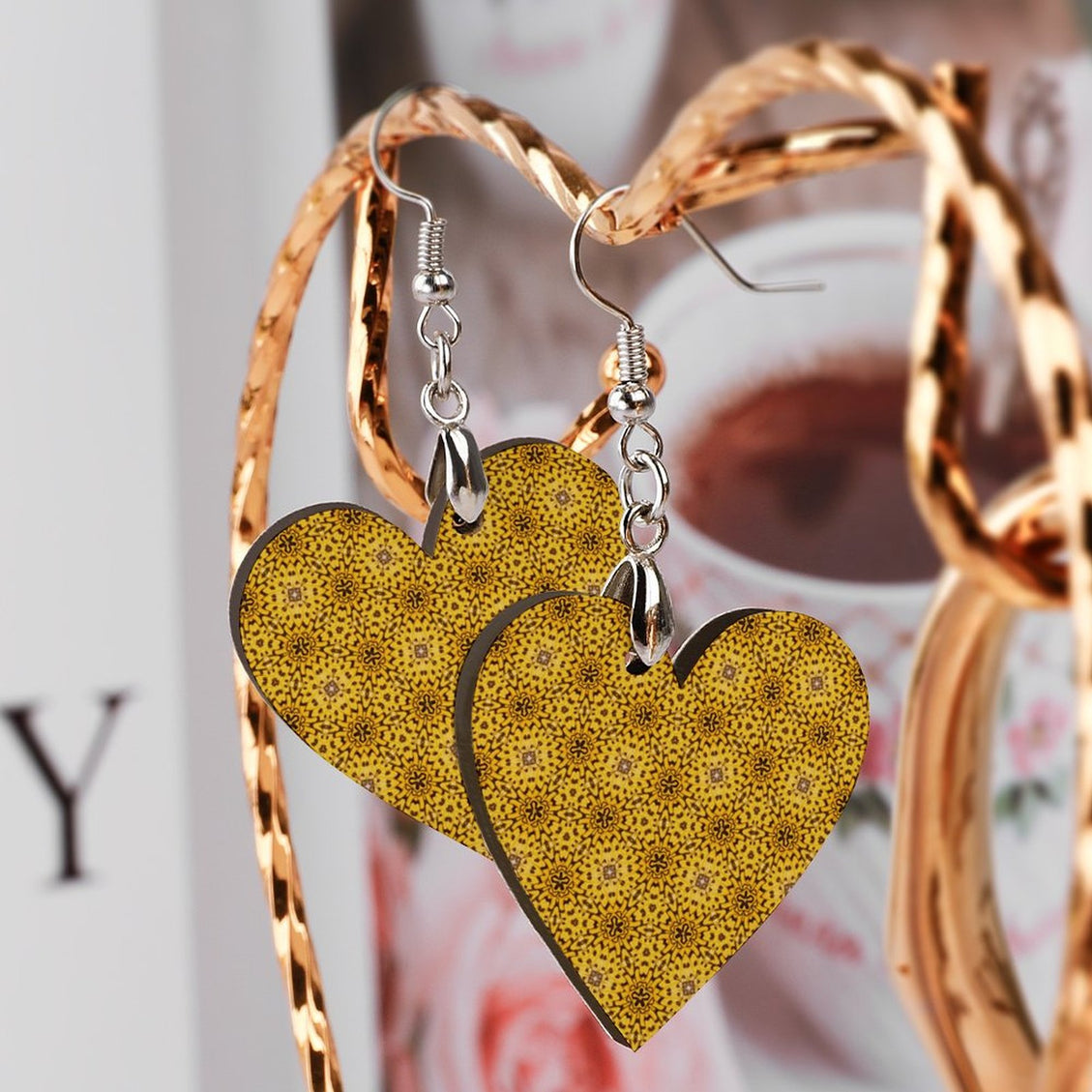 Wooden Heart Earrings Butterfly