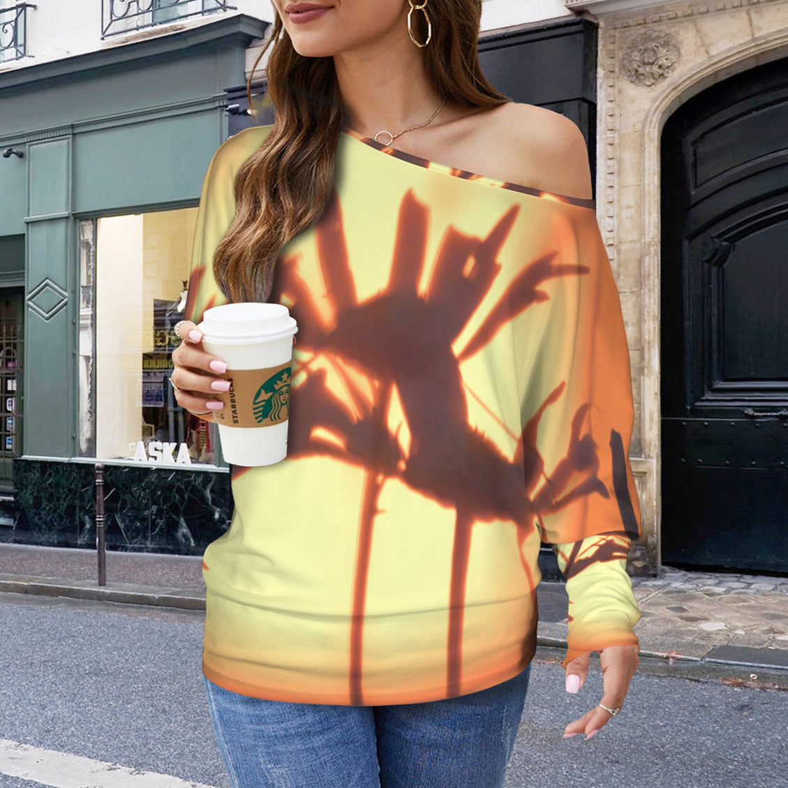 Batwing Long Sleeve Top Asters at Sunset