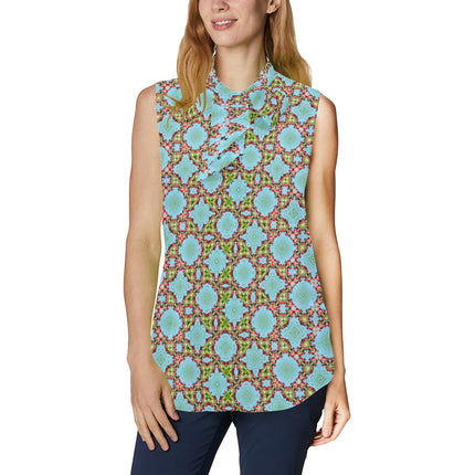 Bow Tie V Neck Sleeveless Blouse Buffalo Berries Blue