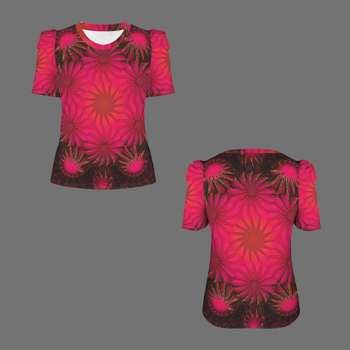 Puff Sleeve T-Shirt Fuchsia Black Medallion