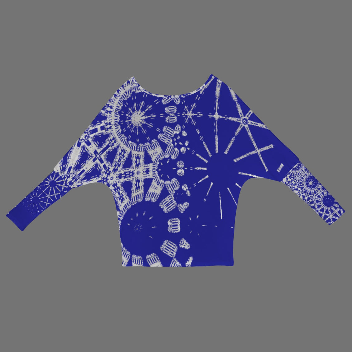 Batwing Long Sleeve Top Indigo and Gray Graphic