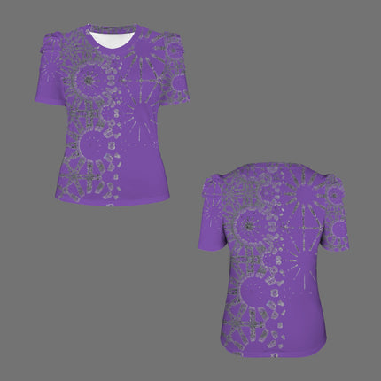 Puff Sleeve T-Shirt Purple and Silver Metallic Graphic