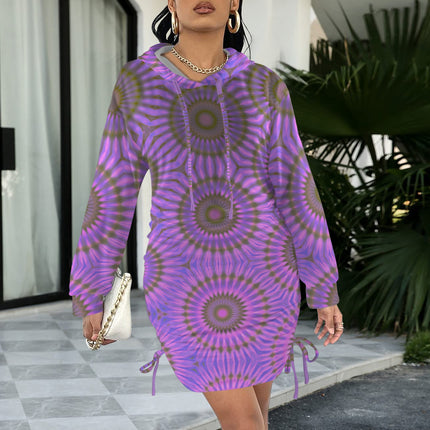 Long Sleeve Hooded Sweatshirt Dress Purple Sunburst