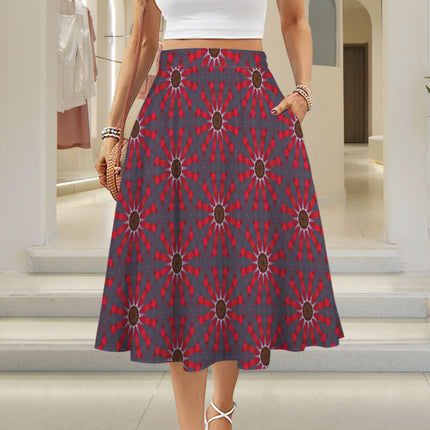 A Line Elastic Waist Skirt with Pockets Petunias