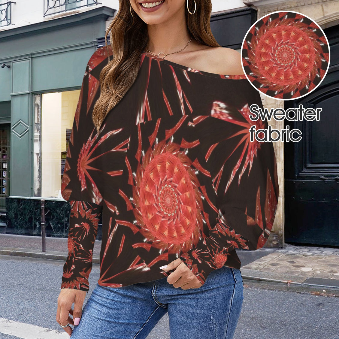 Batwing Long Sleeve Top Red Orange Glass