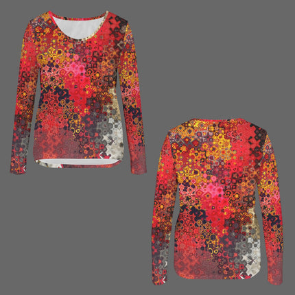 V Neck Long Sleeve Sweater Red Multi Mosaic