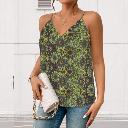 V Neck Cami Top Fall Leaves Abstract Brown Green