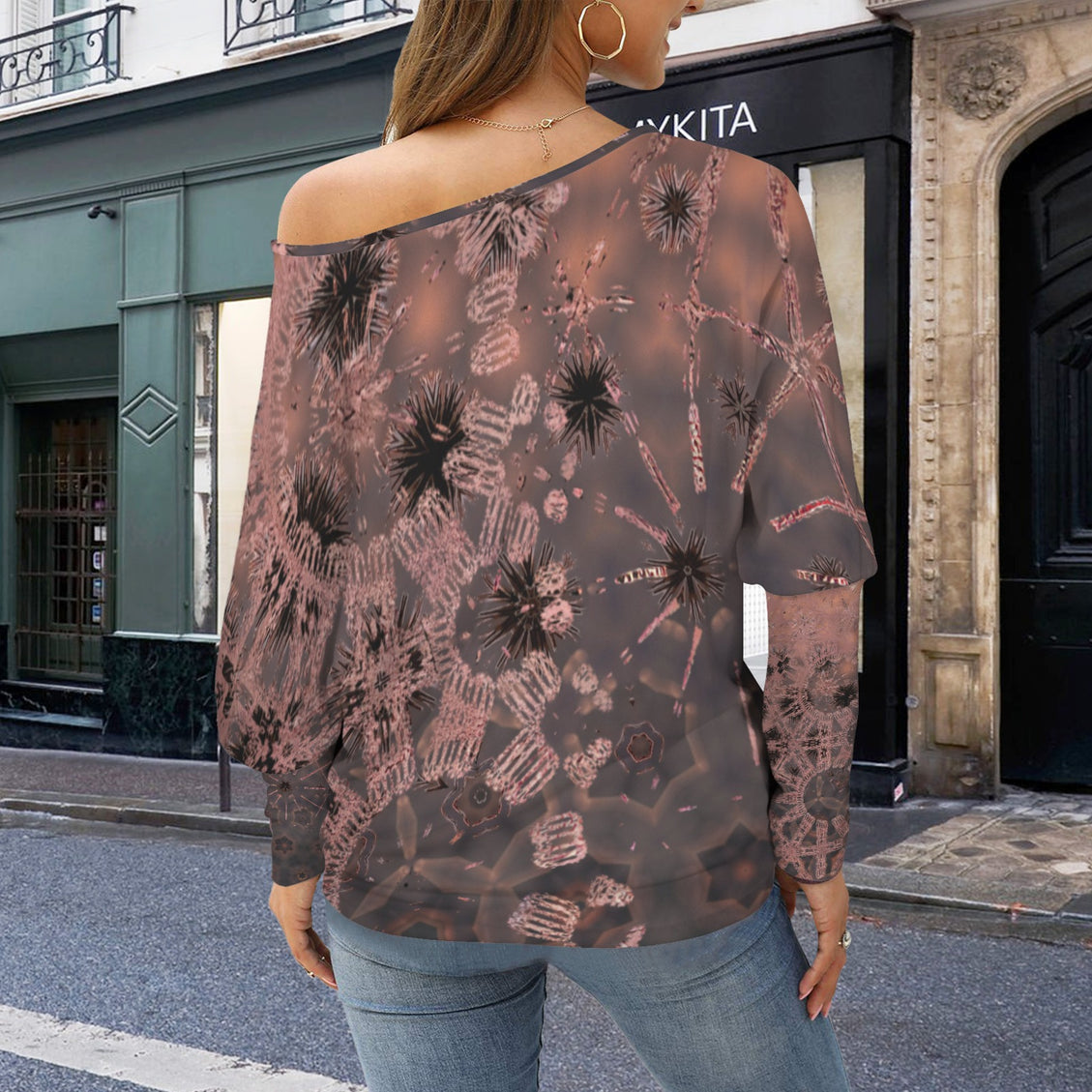 Batwing Long Sleeve Top Thistle with Copper Graphic